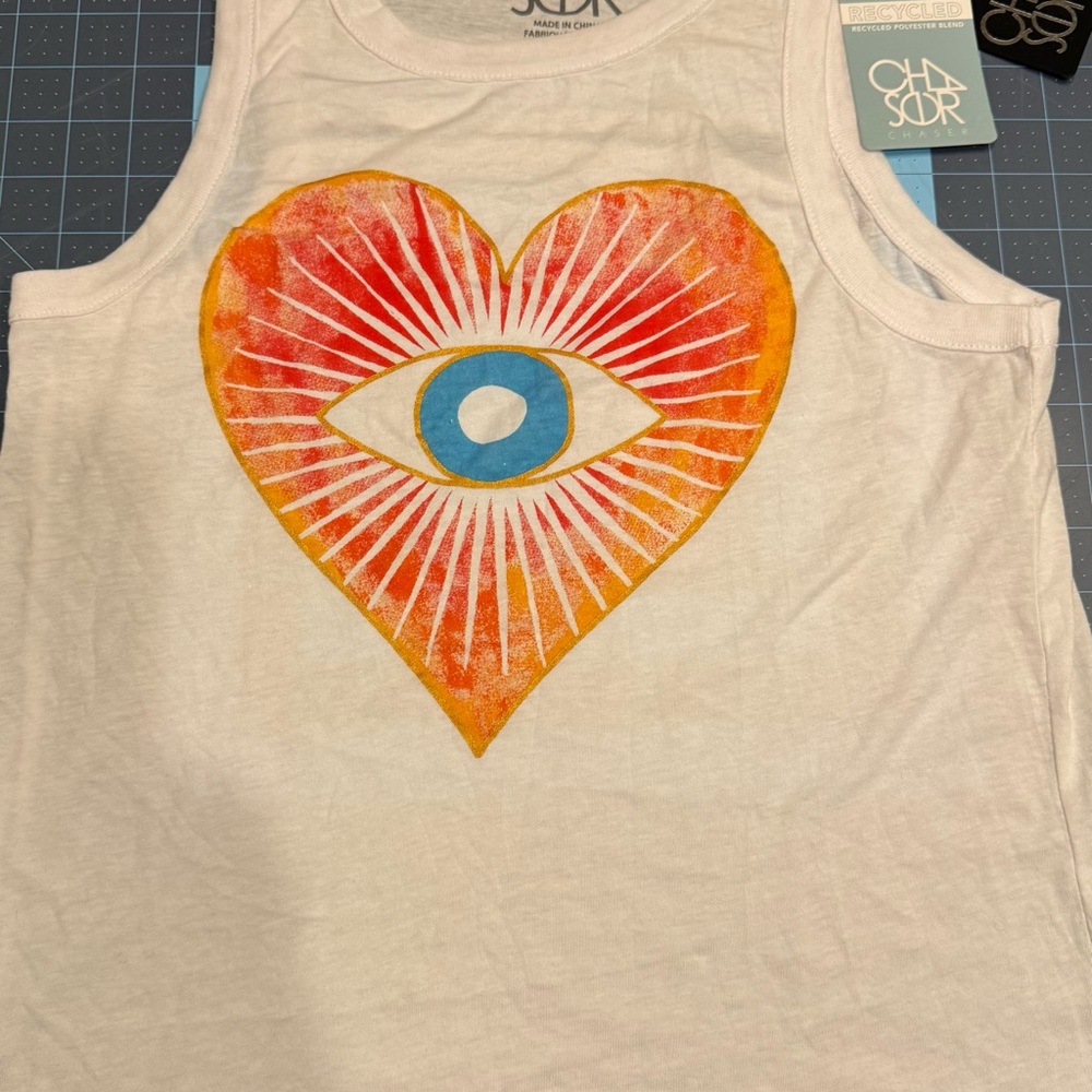 Chaser Heart Eye Graphic Tank Top Size S NWT